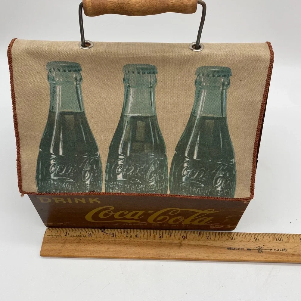 Coca-Cola Wooden Storage Crate Canvas Lid Brown Vintage Style Rustic Carrier